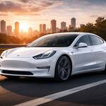 электромобиль Tesla Model 3 на дороге