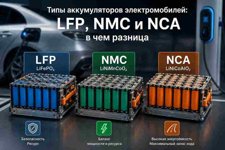 Типы аккумуляторов электромобилей LFP, NMC и NCA