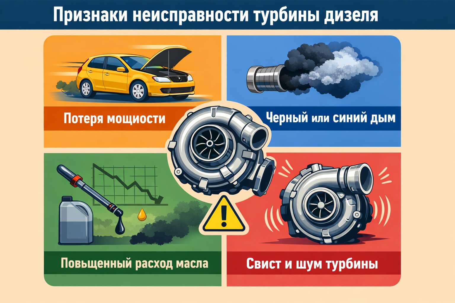 признаки неисправности турбины дизеля