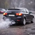 дым из выхлопной трубы после прогрева двигателя автомобиля