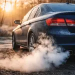 дым из выхлопной трубы автомобиля после длительной стоянки